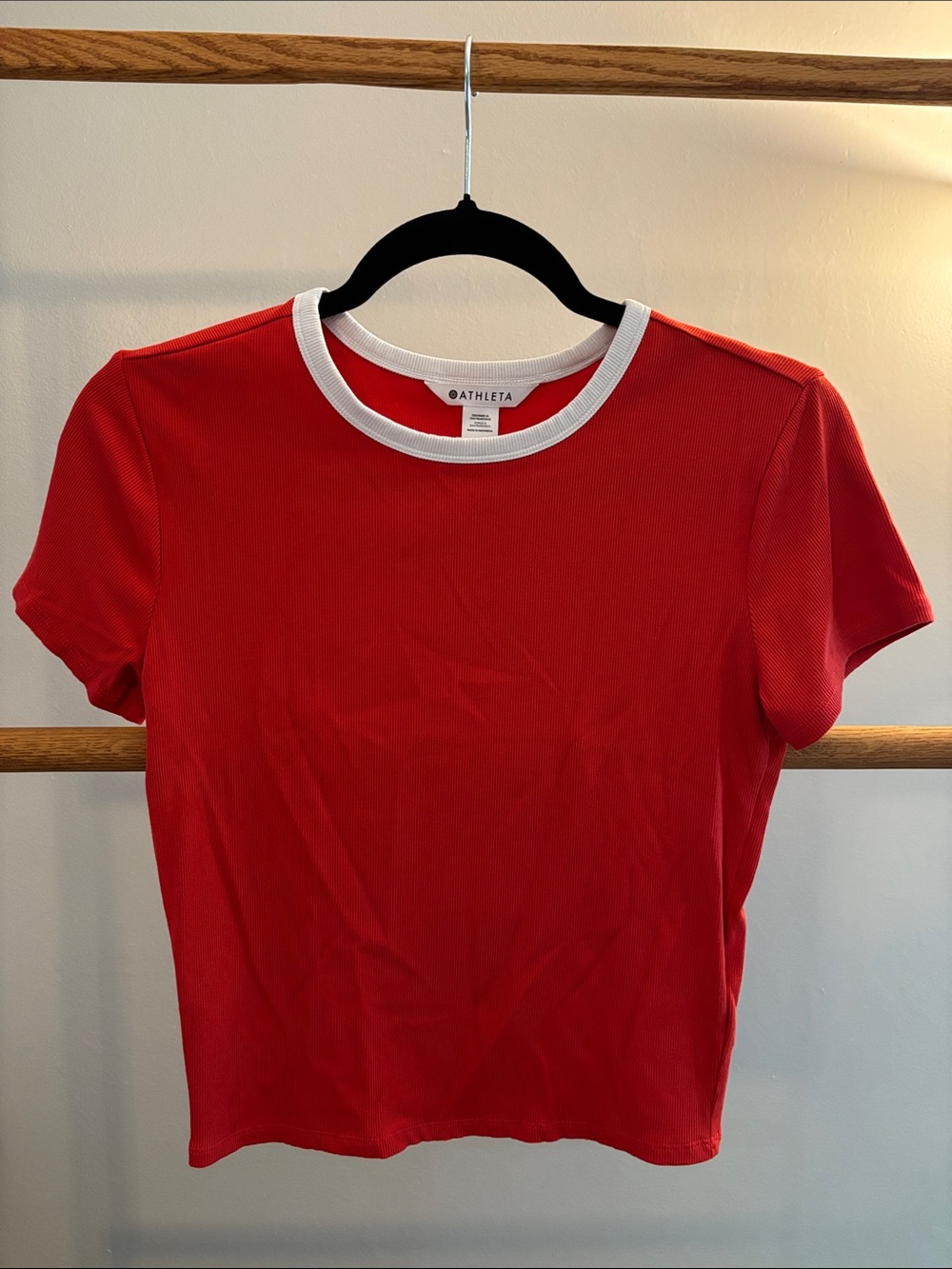 Athleta Red Short Sleeve Crewneck with White Trim
